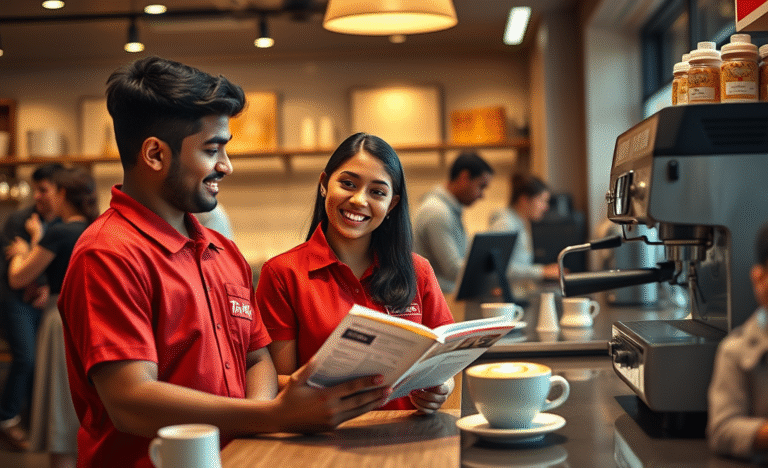 A team member at Tim Hortons engaging with customers and learning new skills for career growth.