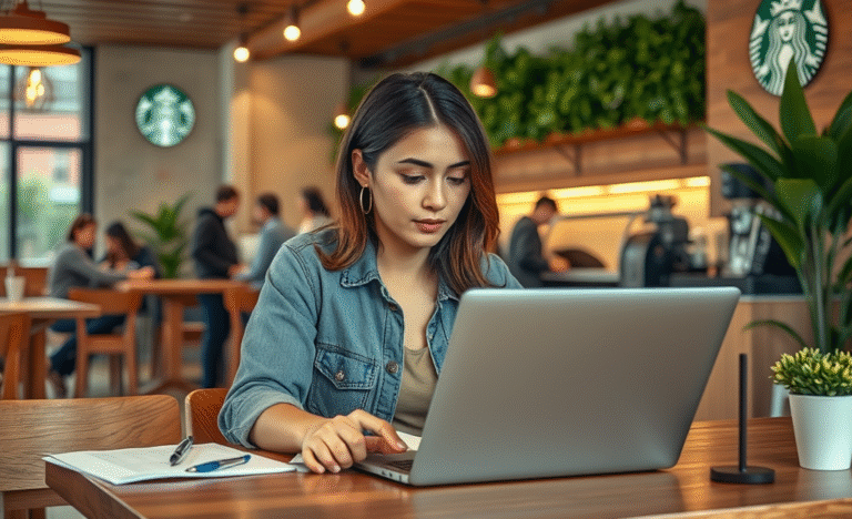 A person applying for a job at Starbucks, preparing for an interview.