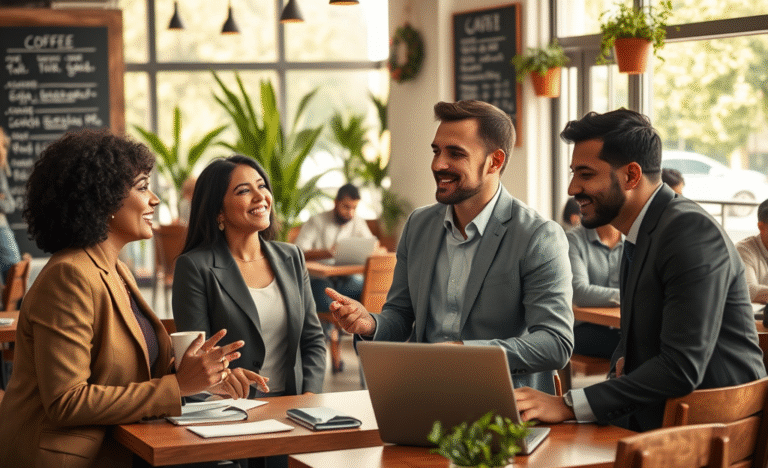 A professional networking event with individuals engaging in conversation.