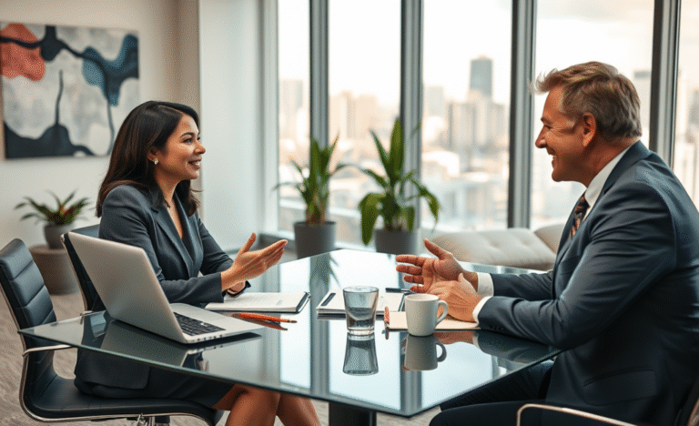 A professional discussing salary and benefits negotiations in a meeting.