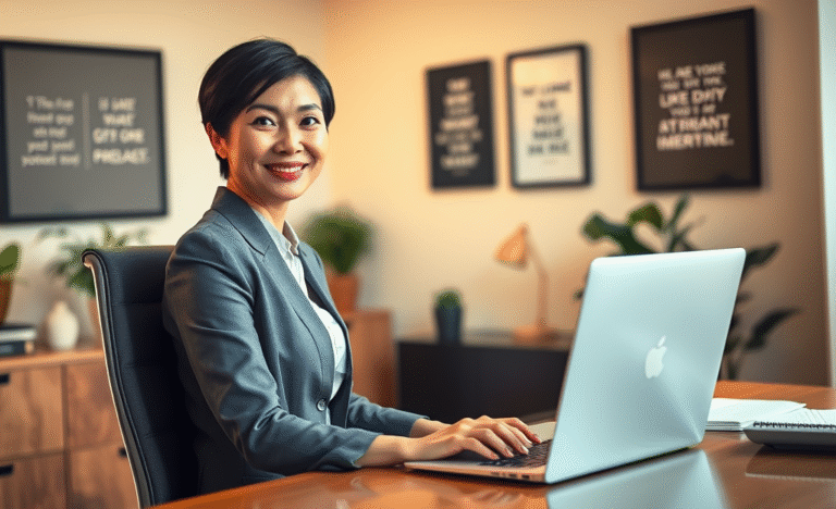 A professional preparing for an online interview with a laptop and a notepad.